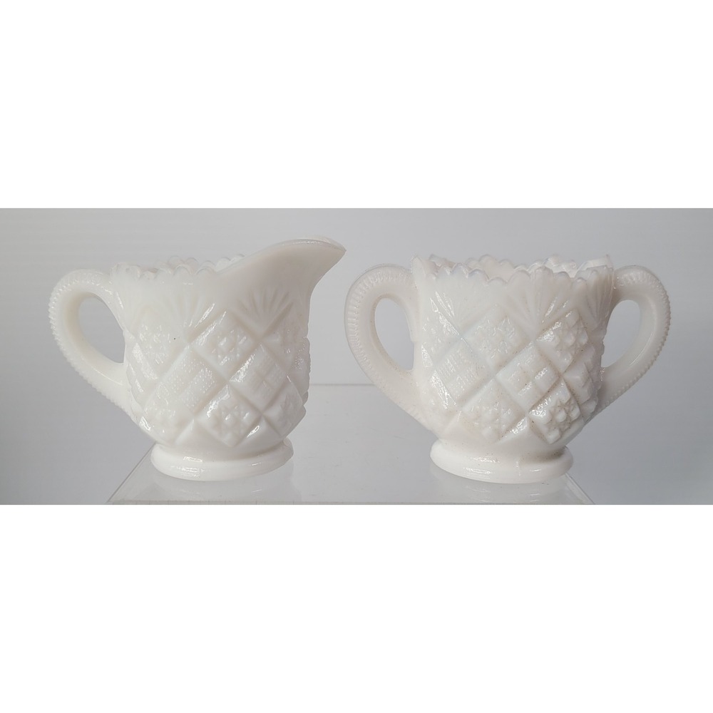Westmoreland Milk Glass Sugar and Creamer Mini Milk Sugar Quilt Pattern Vintage‎